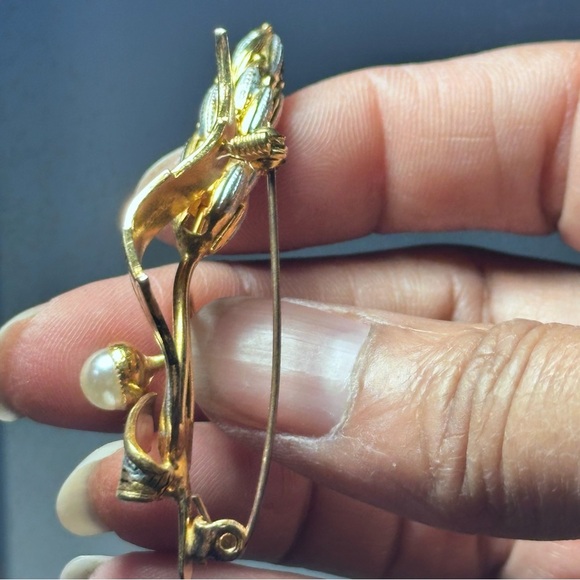 Gold and Silver Leaf Brooch with Pearl Wheat Faith 1375 R - Picture 2 of 6
